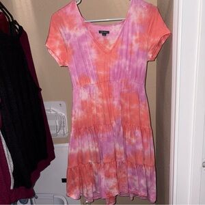 Wild Fable - Orange & Pink Sherbet TieDye V-Neck Short-Sleeve T-Shirt Dress | S
